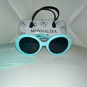 MONNALISA Girls Crystal Sunglasses With Case in Aqua Blue Teal